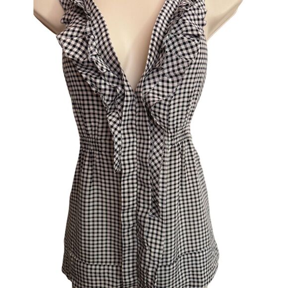 BCBGMaxzazira White & Black Checkered Plaid Silk Halter Rockabilly Top Size S - Picture 6 of 13